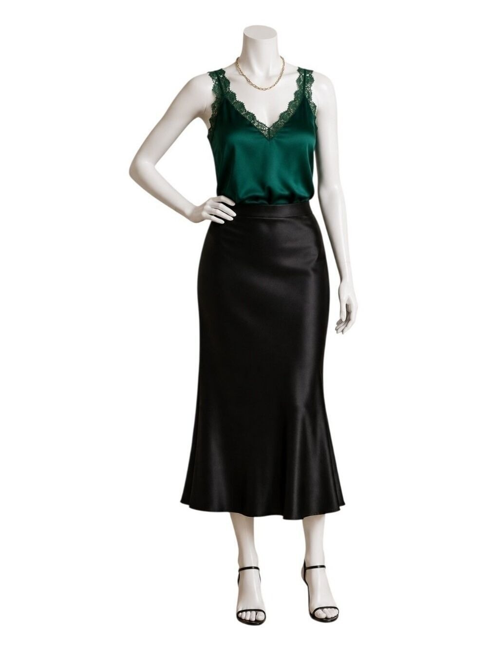 Emerald Satin Lace Cami Tank Small NWT By Skies Are Blue Quiet Luxury Chic